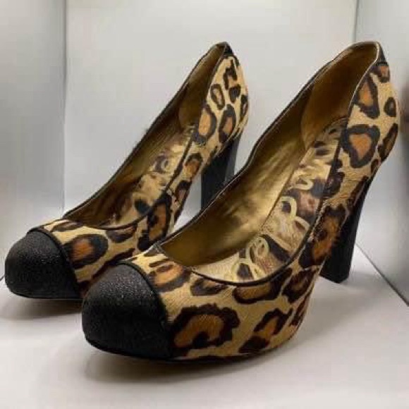 Sam Edelman France Glitter Spectator Leopard Print Rockabilly Heels SIZE 9.5 - Picture 3 of 10